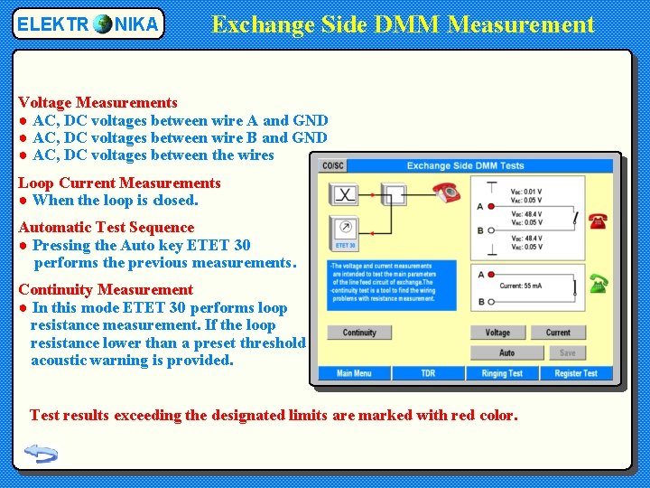 ELEKTR NIKA Exchange Side DMM Measurement Voltage Measurements ● AC, DC voltages between wire