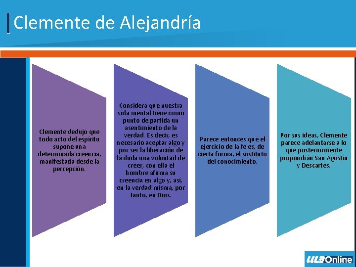 Clemente de Alejandría Clemente dedujo que todo acto del espíritu supone una determinada creencia,