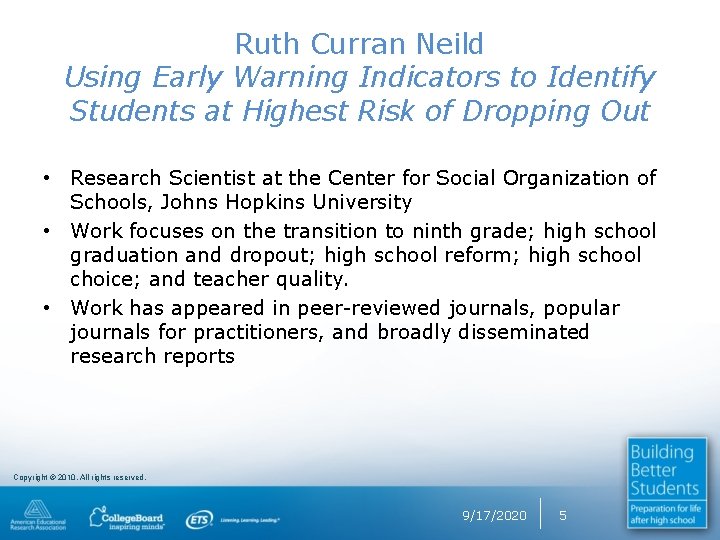 Ruth Curran Neild Using Early Warning Indicators to Identify Students at Highest Risk of