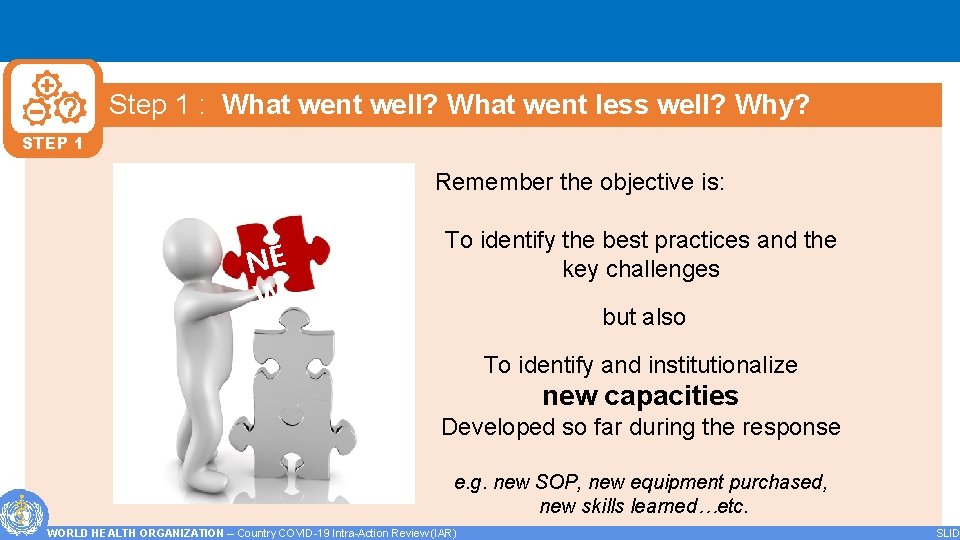 Step 1 : What went well? What went less well? Why? STEP 1 Remember