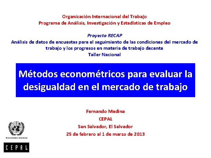 Organización Internacional del Trabajo Programa de Análisis, Investigación y Estadísticas de Empleo Proyecto RECAP