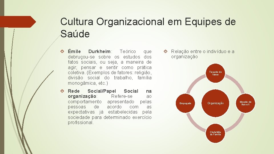 Cultura Organizacional em Equipes de Saúde Émile Durkheim: Teórico que debruçou-se sobre os estudos