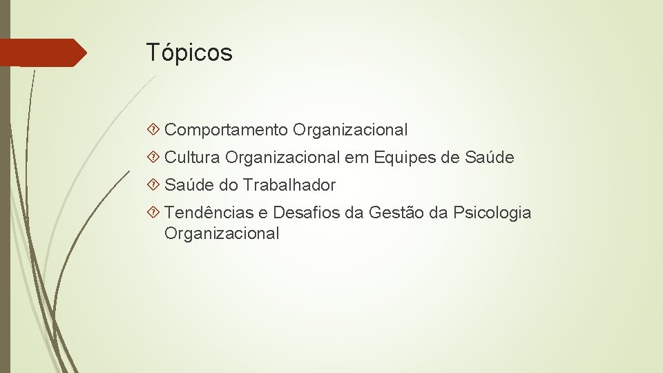 Tópicos Comportamento Organizacional Cultura Organizacional em Equipes de Saúde do Trabalhador Tendências e Desafios