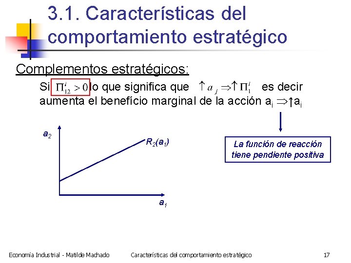 3. 1. Características del comportamiento estratégico Complementos estratégicos: Si lo que significa que es