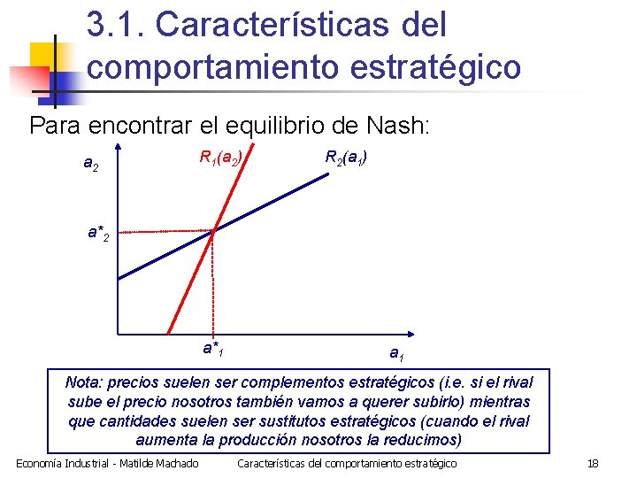 3. 1. Características del comportamiento estratégico Para encontrar el equilibrio de Nash: a 2