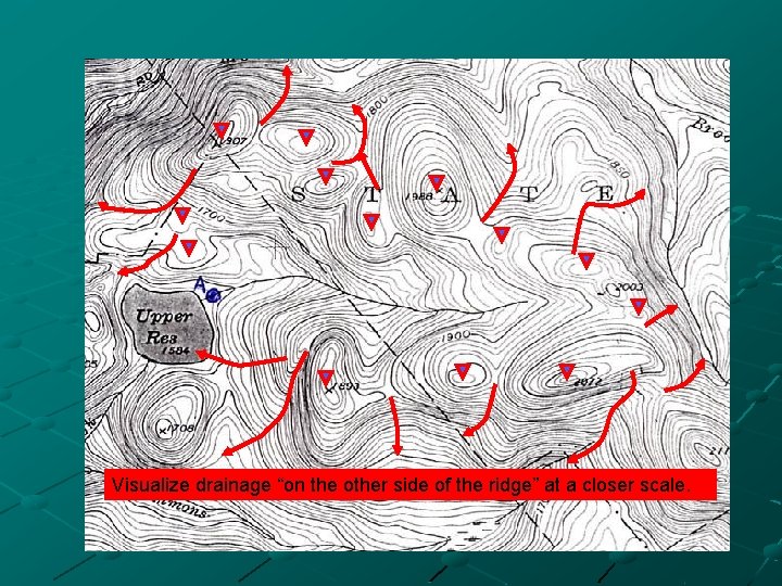 Visualize drainage “on the other side of the ridge” at a closer scale. 