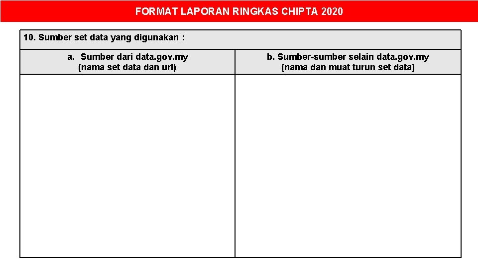 FORMAT LAPORAN RINGKAS CHIPTA 2020 10. Sumber set data yang digunakan : a. Sumber