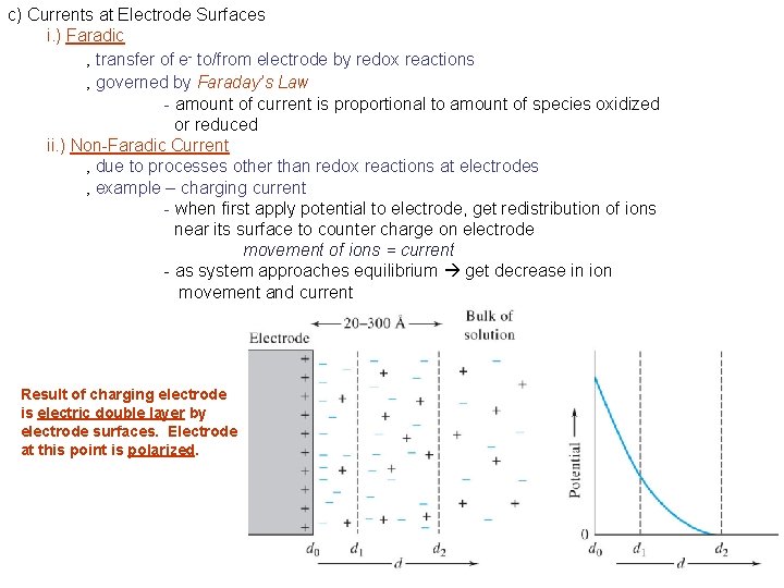 c) Currents at Electrode Surfaces i. ) Faradic ‚ transfer of e- to/from electrode