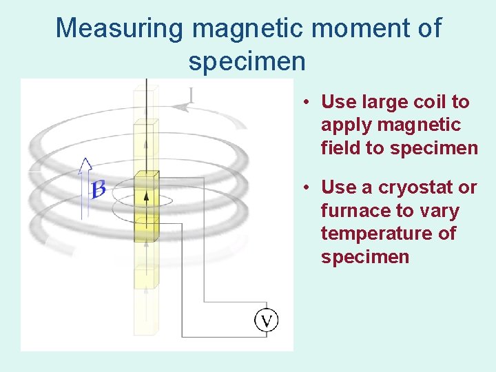 Measuring magnetic moment of specimen • Use large coil to apply magnetic field to Measuring magnetic moment of specimen • Use large coil to apply magnetic field to