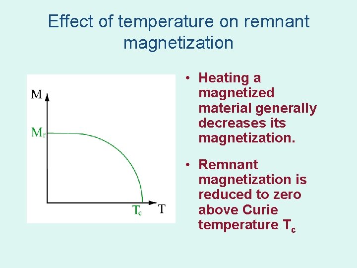 Effect of temperature on remnant magnetization • Heating a magnetized material generally decreases its Effect of temperature on remnant magnetization • Heating a magnetized material generally decreases its