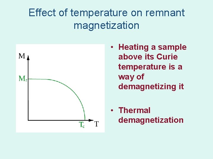 Effect of temperature on remnant magnetization • Heating a sample above its Curie temperature Effect of temperature on remnant magnetization • Heating a sample above its Curie temperature