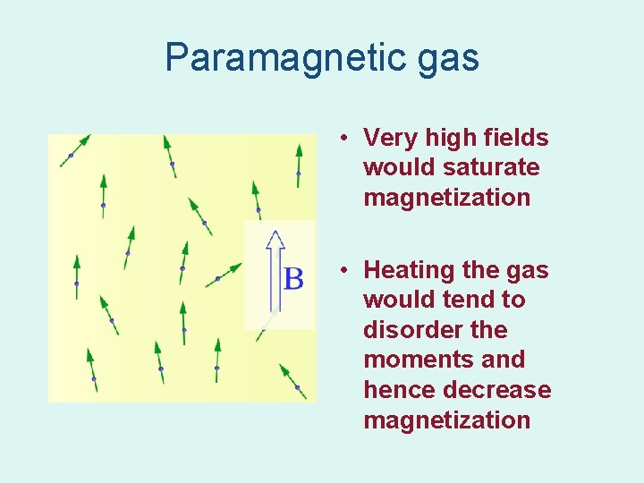 Paramagnetic gas • Very high fields would saturate magnetization • Heating the gas would Paramagnetic gas • Very high fields would saturate magnetization • Heating the gas would