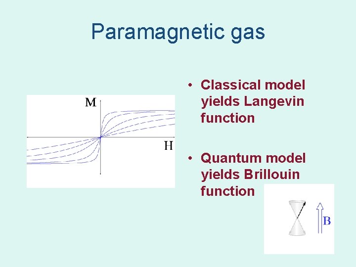 Paramagnetic gas • Classical model yields Langevin function • Quantum model yields Brillouin function Paramagnetic gas • Classical model yields Langevin function • Quantum model yields Brillouin function