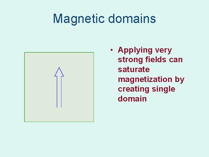 Magnetic domains • Applying very strong fields can saturate magnetization by creating single domain Magnetic domains • Applying very strong fields can saturate magnetization by creating single domain