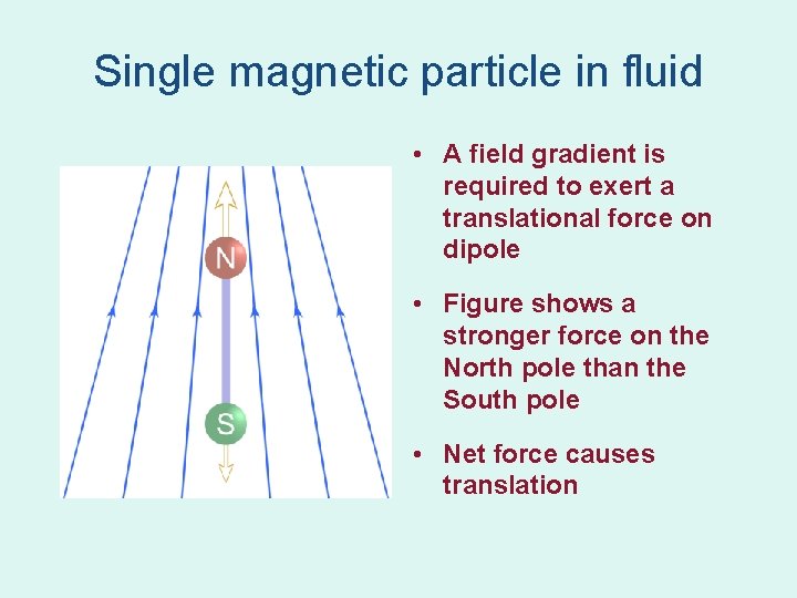 Single magnetic particle in fluid • A field gradient is required to exert a Single magnetic particle in fluid • A field gradient is required to exert a