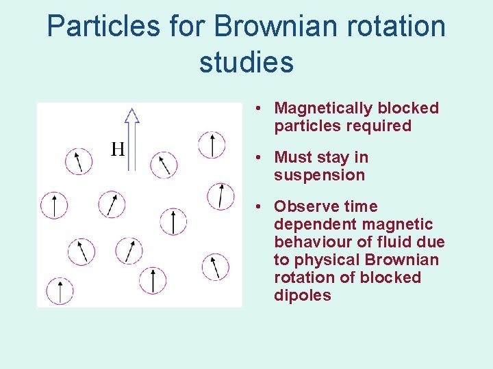 Particles for Brownian rotation studies • Magnetically blocked particles required • Must stay in Particles for Brownian rotation studies • Magnetically blocked particles required • Must stay in