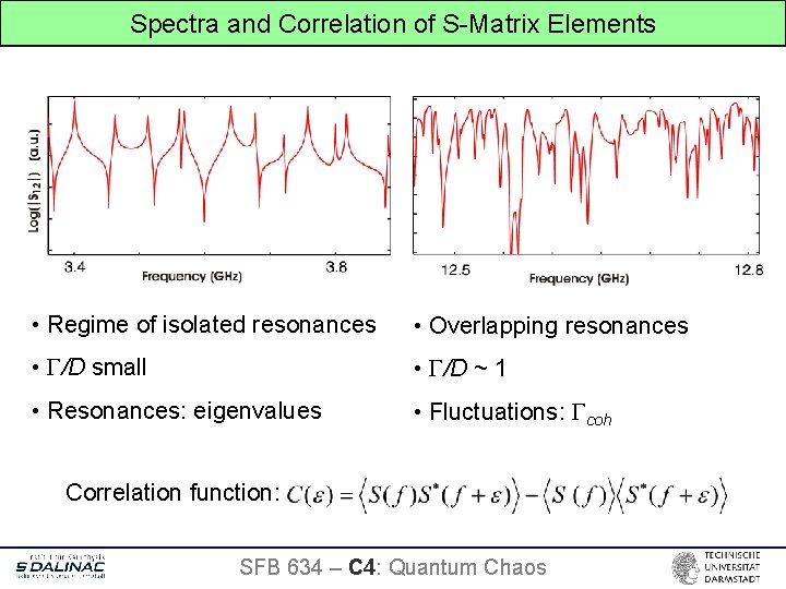 Spectra and Correlation of S-Matrix Elements • Regime of isolated resonances • Overlapping resonances