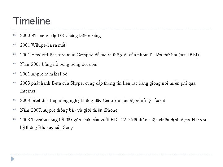 Timeline 2000 BT cung cấp DSL băng thông rộng 2001 Wikipedia ra mắt 2001