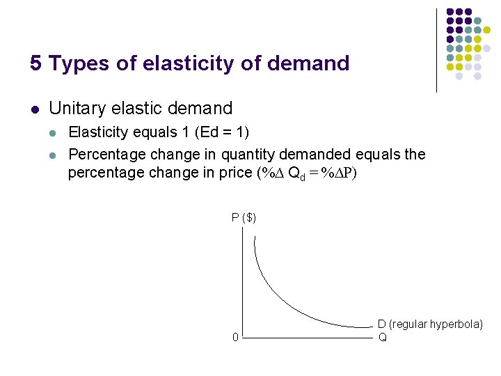 5 Types of elasticity of demand l Unitary elastic demand l l Elasticity equals