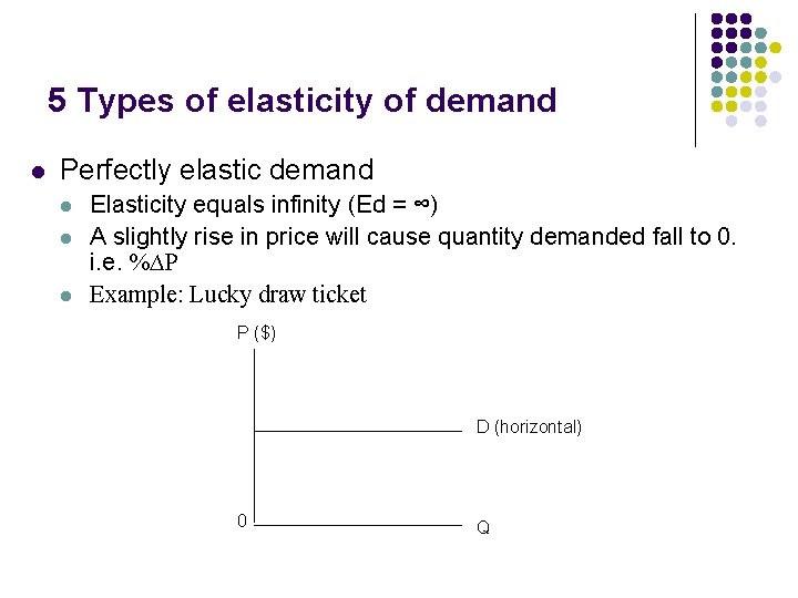 5 Types of elasticity of demand l Perfectly elastic demand l l l Elasticity