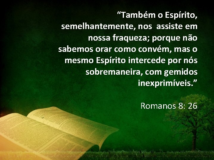 “Também o Espírito, semelhantemente, nos assiste em nossa fraqueza; porque não sabemos orar como