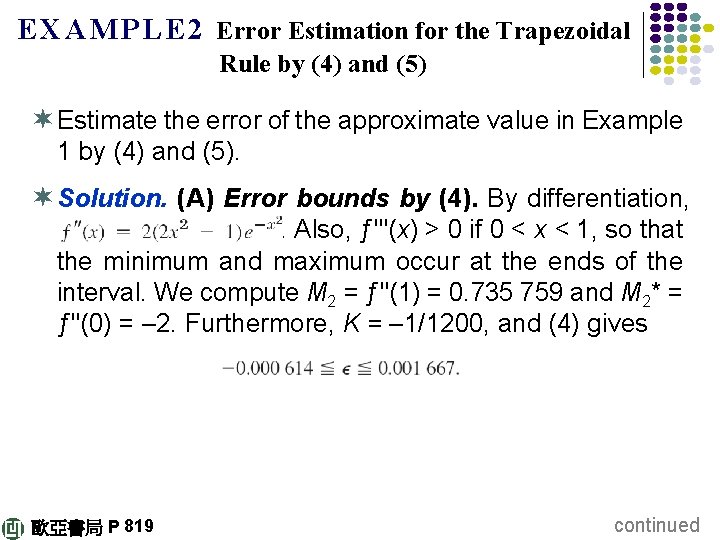 E X A M P L E 2 Error Estimation for the Trapezoidal Rule