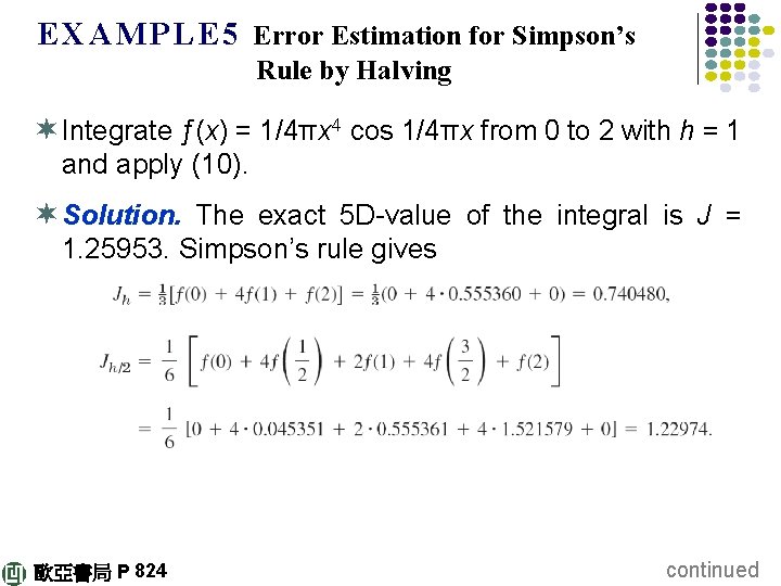 E X A M P L E 5 Error Estimation for Simpson’s Rule by