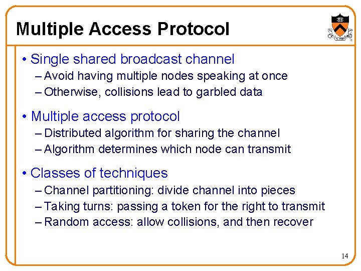 Multiple Access Protocol • Single shared broadcast channel – Avoid having multiple nodes speaking