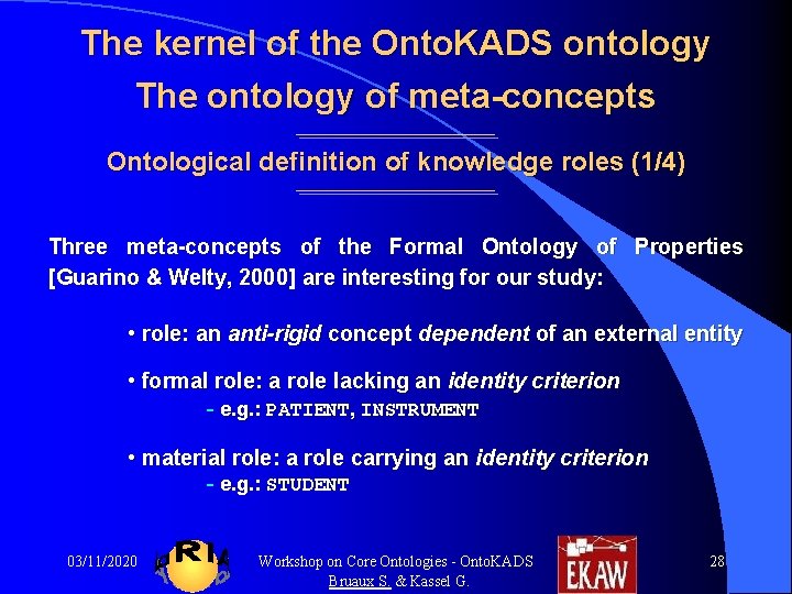 The kernel of the Onto. KADS ontology The ontology of meta-concepts Ontological definition of The kernel of the Onto. KADS ontology The ontology of meta-concepts Ontological definition of