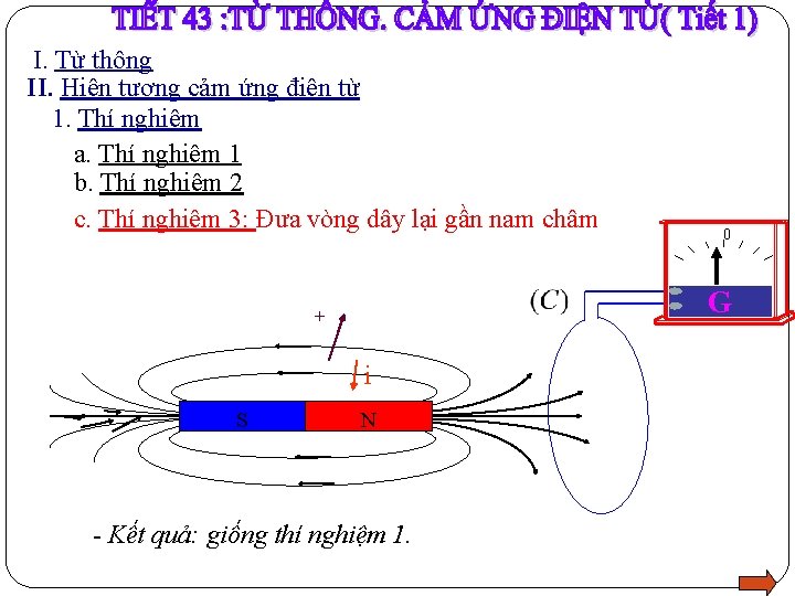 I. Từ thông II. Hiện tượng cảm ứng điện từ 1. Thí nghiệm a.