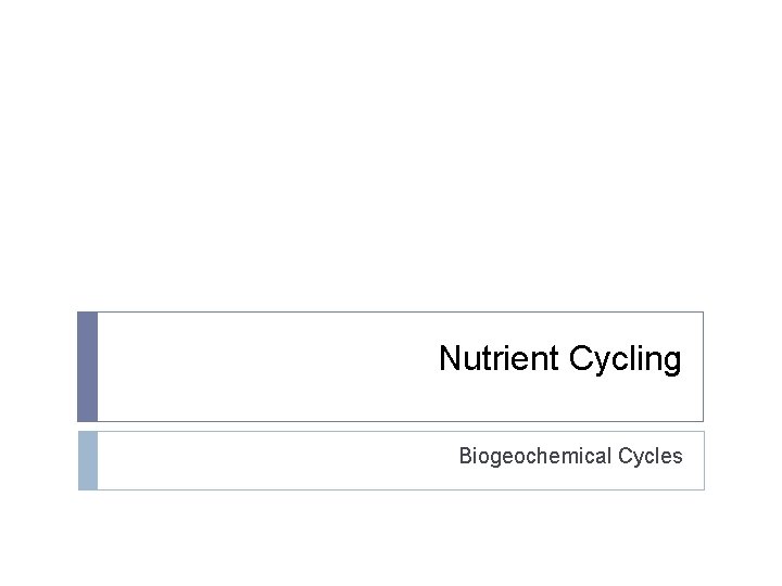 Nutrient Cycling Biogeochemical Cycles 