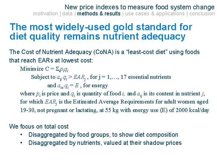 New price indexes to measure food system change motivation | data | methods &