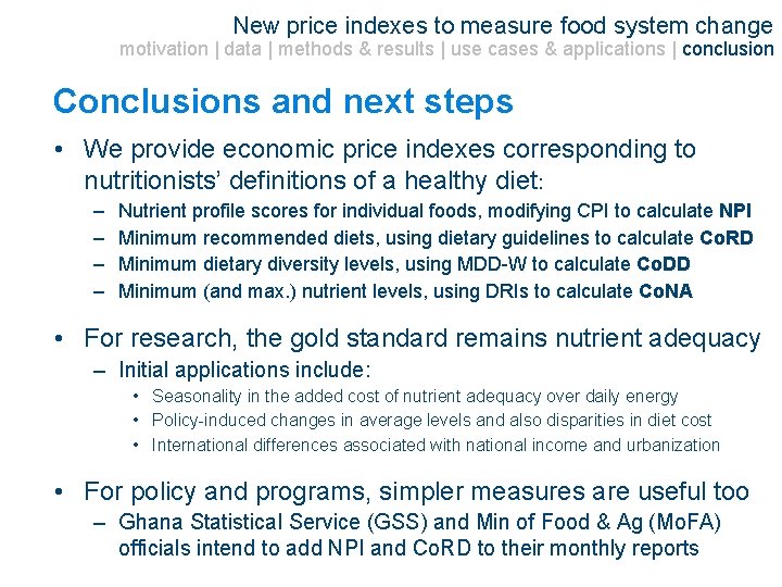 New price indexes to measure food system change motivation | data | methods &