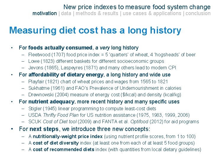 New price indexes to measure food system change motivation | data | methods &