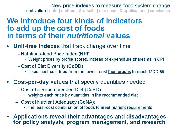 New price indexes to measure food system change motivation | data | methods &