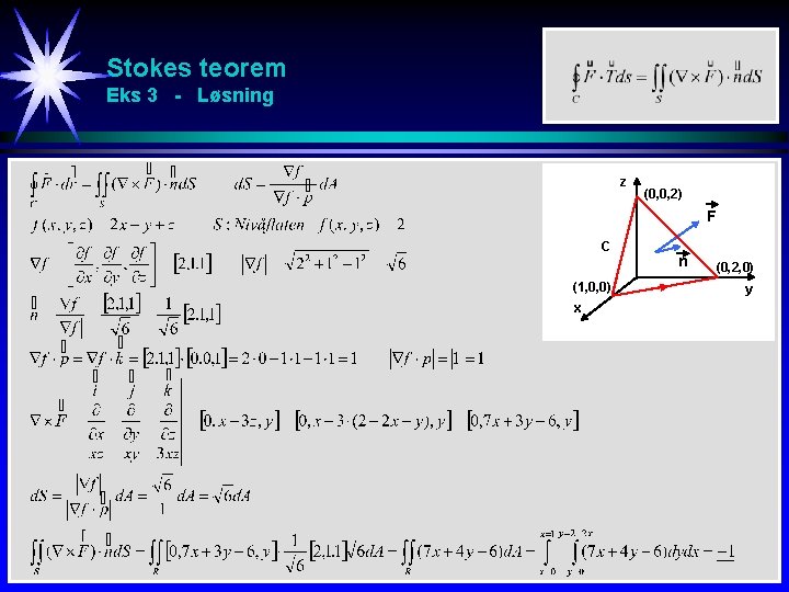 Stokes teorem Eks 3 - Løsning z (0, 0, 2) F C (1, 0,