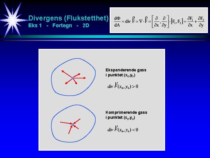 Divergens (Flukstetthet) Eks 1 - Fortegn - 2 D Ekspanderende gass i punktet (x