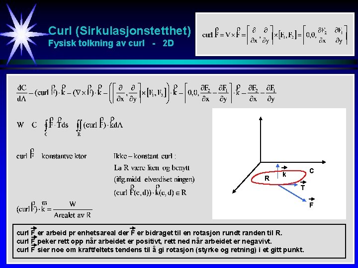 Curl (Sirkulasjonstetthet) Fysisk tolkning av curl - 2 D R C k T F