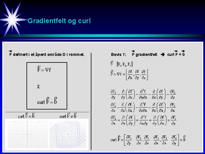 Gradientfelt og curl F definert i et åpent område D i rommet. Bevis 1: