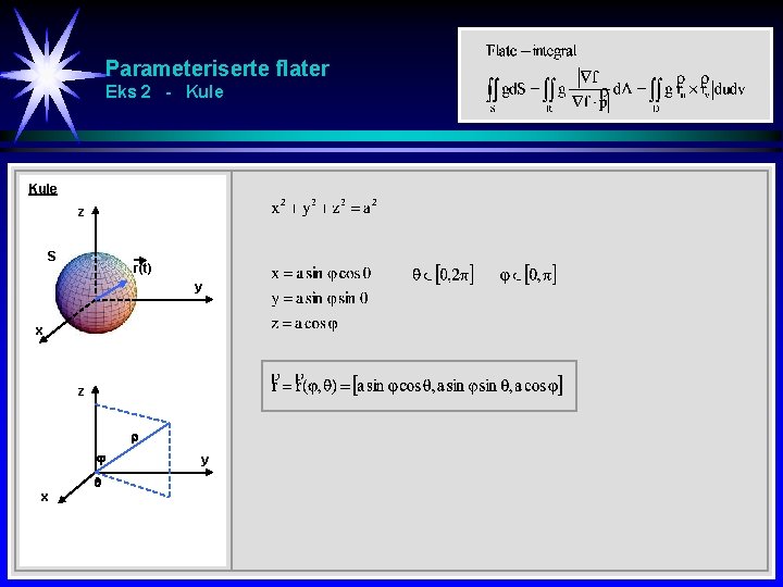 Parameteriserte flater Eks 2 - Kule z S r(t) y x z x y