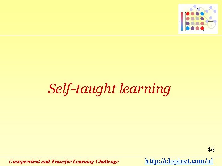 Self-taught learning 46 Unsupervised and Transfer Learning Challenge http: //clopinet. com/ul 