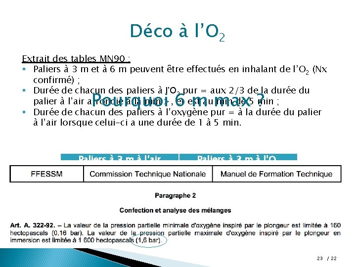 Déco à l’O 2 Extrait des tables MN 90 : § Paliers à 3 Déco à l’O 2 Extrait des tables MN 90 : § Paliers à 3