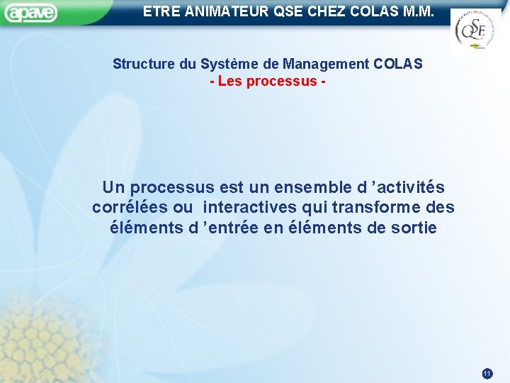 ETRE ANIMATEUR QSE CHEZ COLAS M. M. Structure du Système de Management COLAS -