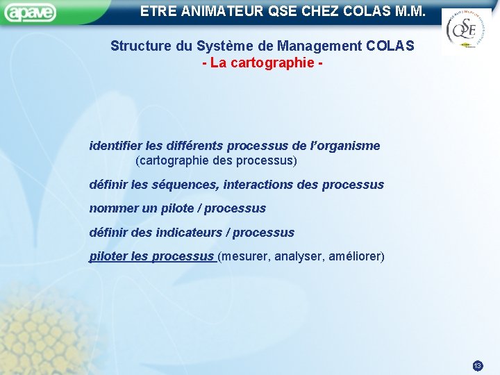 ETRE ANIMATEUR QSE CHEZ COLAS M. M. Structure du Système de Management COLAS -