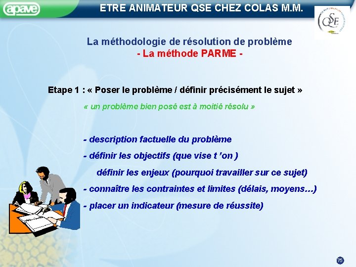 ETRE ANIMATEUR QSE CHEZ COLAS M. M. La méthodologie de résolution de problème -