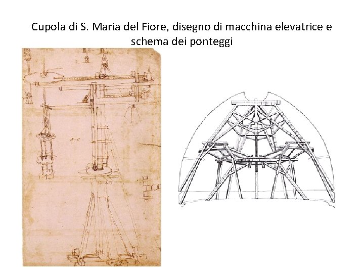 Cupola di S. Maria del Fiore, disegno di macchina elevatrice e schema dei ponteggi