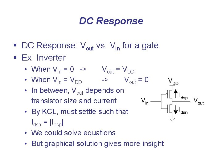 DC Response § DC Response: Vout vs. Vin for a gate § Ex: Inverter