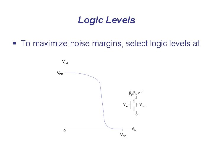 Logic Levels § To maximize noise margins, select logic levels at 