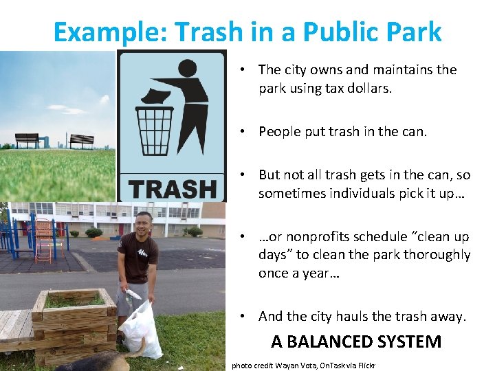 Example: Trash in a Public Park • The city owns and maintains the park