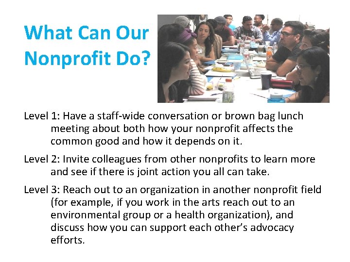 What Can Our Nonprofit Do? Level 1: Have a staff-wide conversation or brown bag